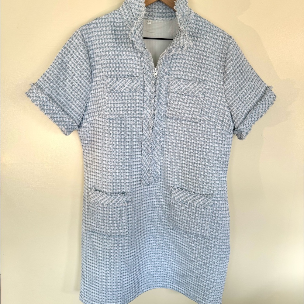 Chic Blue Tweed Dress